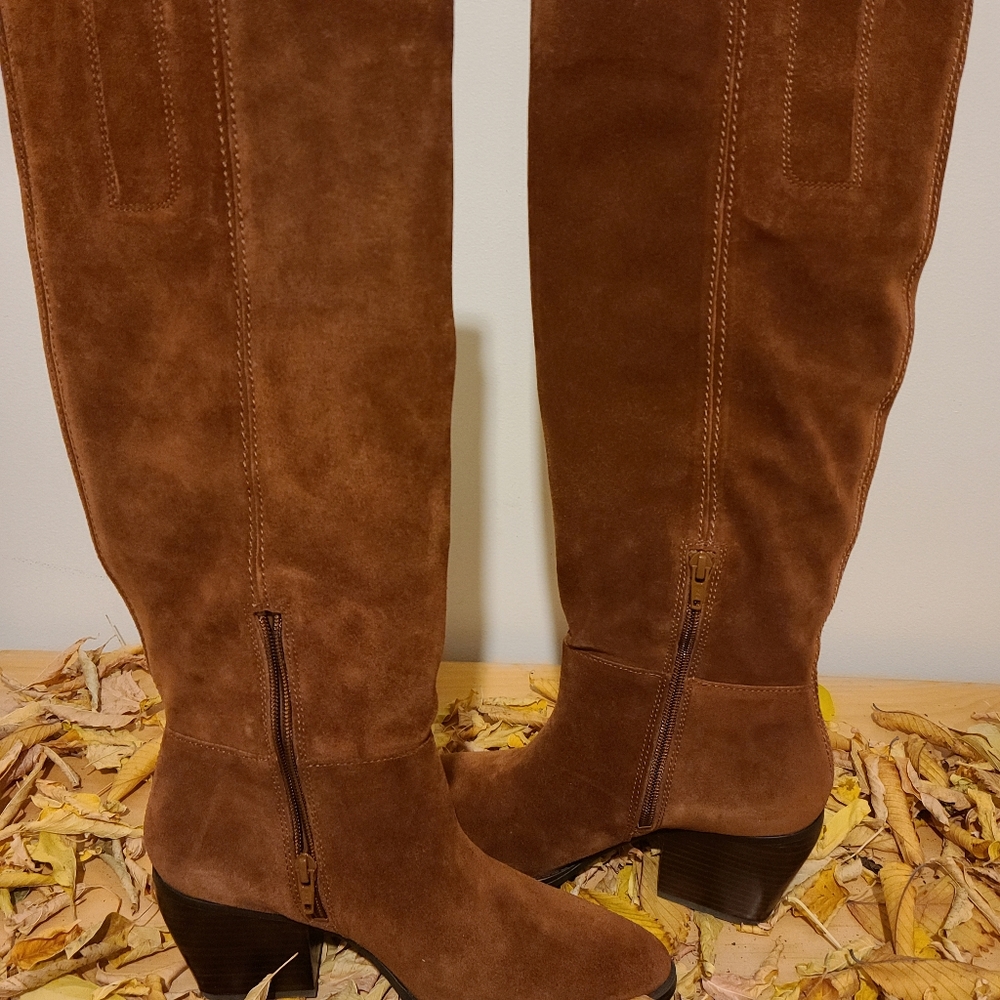 New genuine suede leather knee high boots